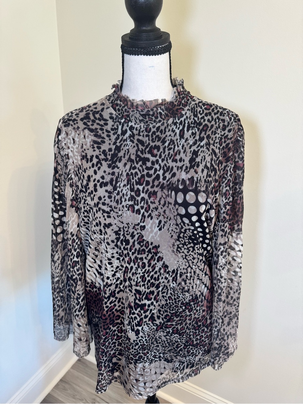 Chico's Animal Print Long Sleeve Top - Beige, Black, Brown